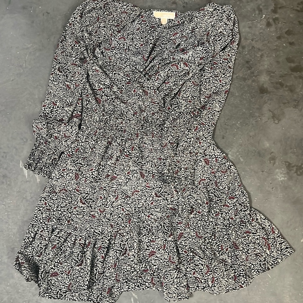 MICHAEL KORS Floral Twill Ruffled Dress Women Smal